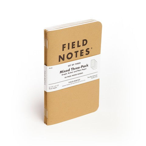 FIELD NOTES® Original - Natural Kraft Colour - Mixed 3 Pack (squared, ruled, plain) - Set of 3 Memo Books